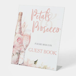 Blush Pink Boho Petals Prosecco Gästebuch Sockelschild