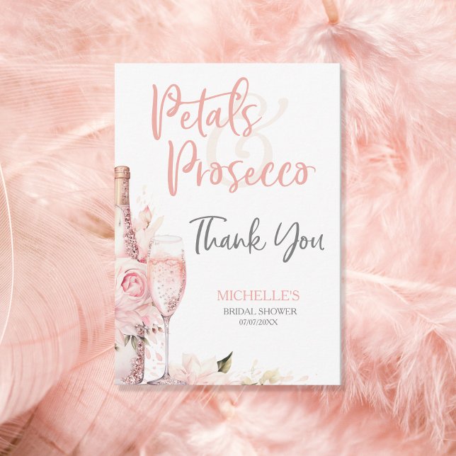Blush Pink Boho Petals und Prosecco Floral Dankeskarte (Von Creator hochgeladen)