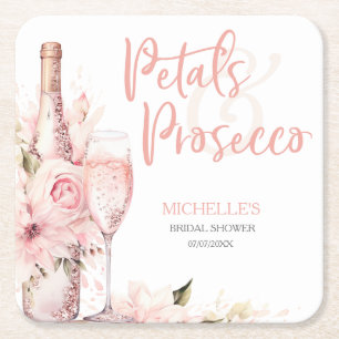 Blush Pink Boho Petals und Prosecco Floral Rechteckiger Pappuntersetzer