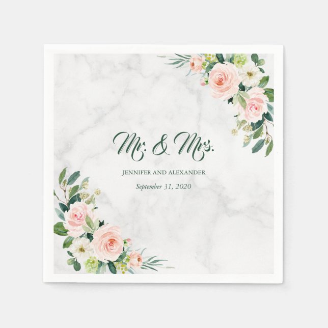 Blush Pink Boho Watercolor Hochzeit Mr. and Mrs. Serviette (Vorderseite)