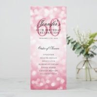 Blush Pink Bokeh 60th Birthday Programme avec menu