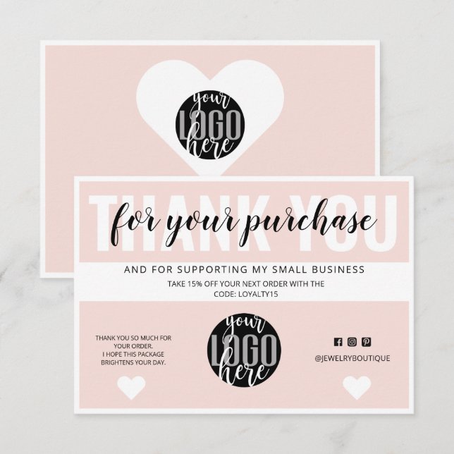 Blush Pink Border Logo Kundenbestellung Vielen Dan Dankeskarte (Vorne/Hinten)