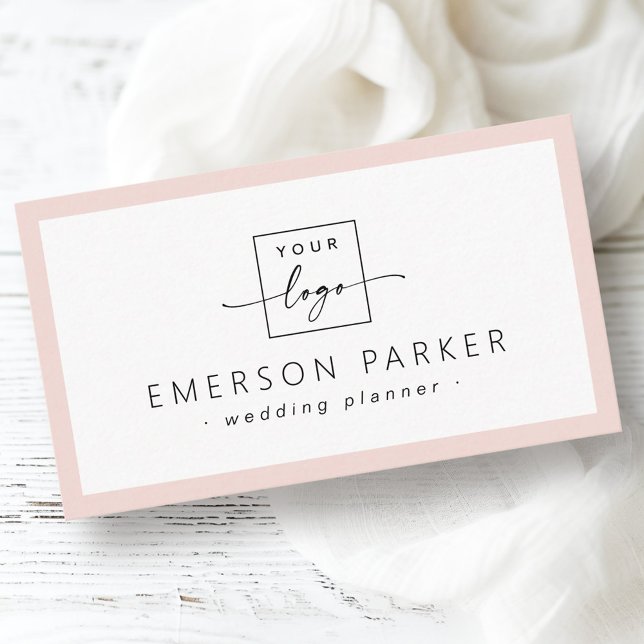 Blush pink border white modern minimalist add logo visitenkarte (Blush pink border white modern minimalist add logo business card)