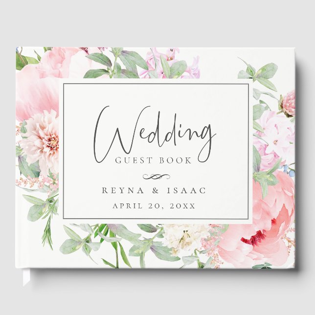 Blush Pink Botanical Floral Wedding Gästebuch (Vorderseite)