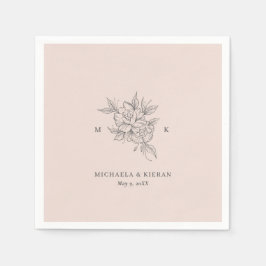 Blush Pink Botanical Monogram Elegante Hochzeit Serviette