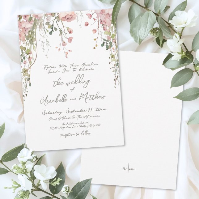 Blush Pink Botanical Watercolor Wildblume Hochzeit Einladung (Blush Pink Botanical Watercolor Wildflower Wedding Invitation)