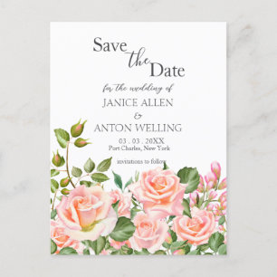 Blush Pink Botanische Hochzeit Speichern Sie das D Postkarte