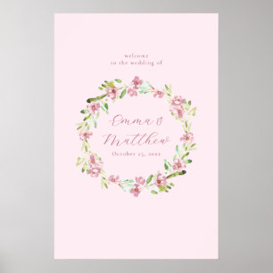 Blush Pink Botanischer Kranz Begrüßungszeichen Poster