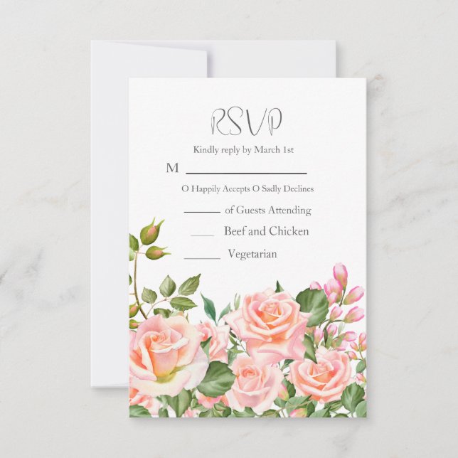 Blush Pink Botanischer QR Code Hochzeit RSVP Karte (Vorderseite)