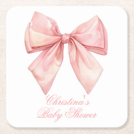 Blush Pink Bow Baby Dusche Rechteckiger Pappuntersetzer