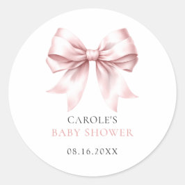 Blush Pink Bow Baby Girl Babydusche Runder Aufkleber