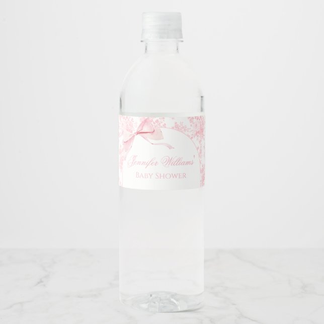 Blush Pink Bow Baby Girl Dusche Wasser Flasche Eti (Vorderseite)