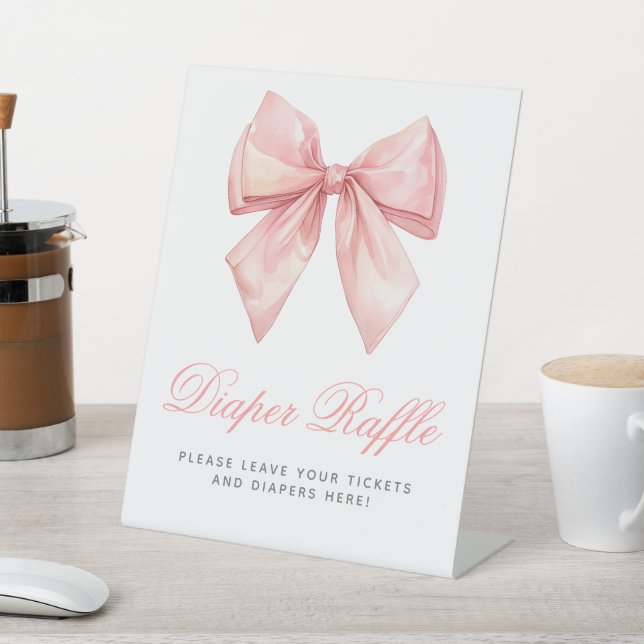 Blush Pink Bow Babydusche Windeln Raffelzeichen Sockelschild (In SItu)