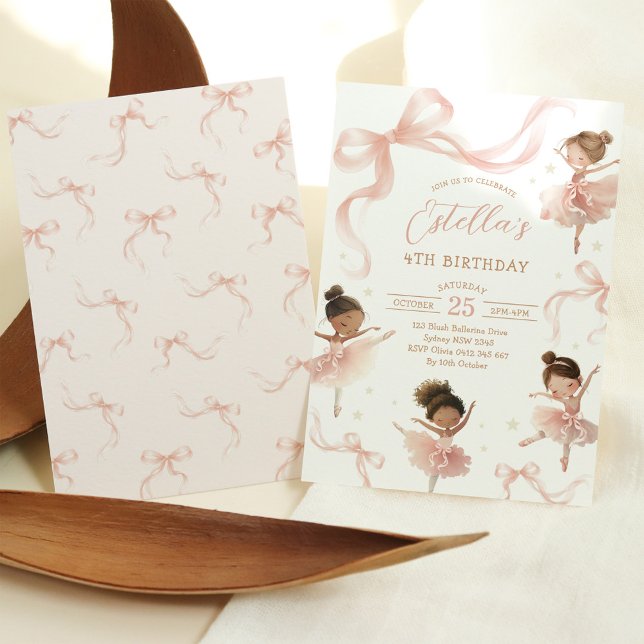 Blush Pink Bow Ballerina Birthday Einladung (Von Creator hochgeladen)