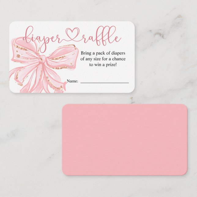 Blush Pink Bow Boy Baby Dusche Windel Raffekarte Begleitkarte (Vorne/Hinten)