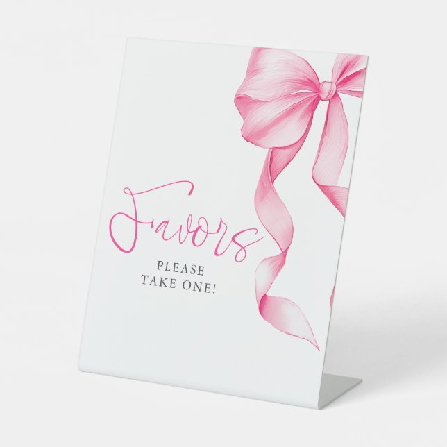 Blush Pink Bow Bridal Shower Favors Sockelschild (Vorderseite)