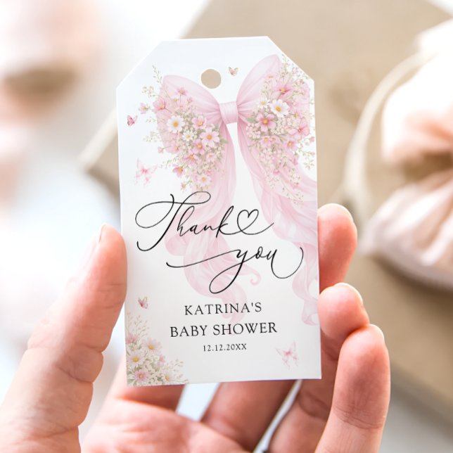 Blush Pink Bow Butterfly Baby Shower Thank You Geschenkanhänger (Von Creator hochgeladen)