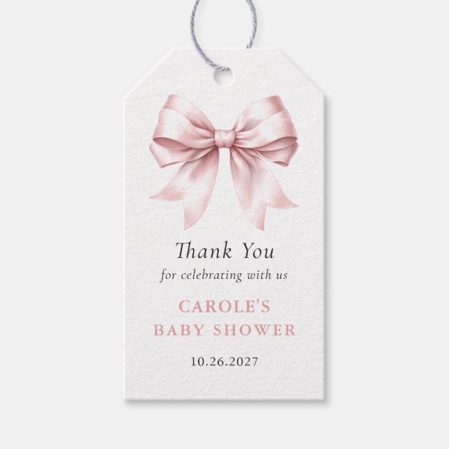 Blush Pink Bow Elegant Girl Baby Dusche Gefallen Geschenkanhänger (Vorderseite)