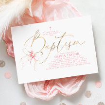 Blush Pink Bow Elegant Minimalist Girl Baptism