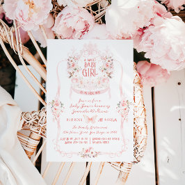 Blush Pink Bow & Floral Sweet Baby Girl Dusche Einladung