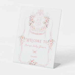 Blush Pink Bow Floral Sweet Baby Girl Dusche Sockelschild