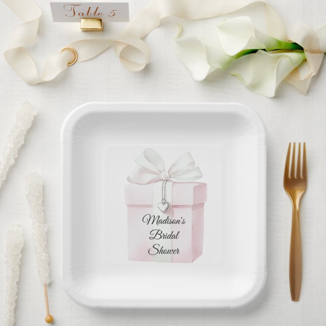 Blush Pink Bow Geschenk Herz Charm Brautparty Pappteller (Hochzeit)
