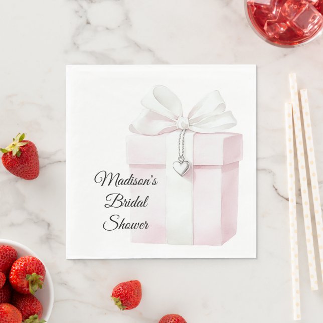 Blush Pink Bow Geschenk Herz Charm Brautparty Serviette (Beispiel)