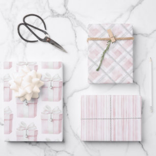 Blush Pink Bow Geschenk Herz Charme Geburtstag Geschenkpapier Set