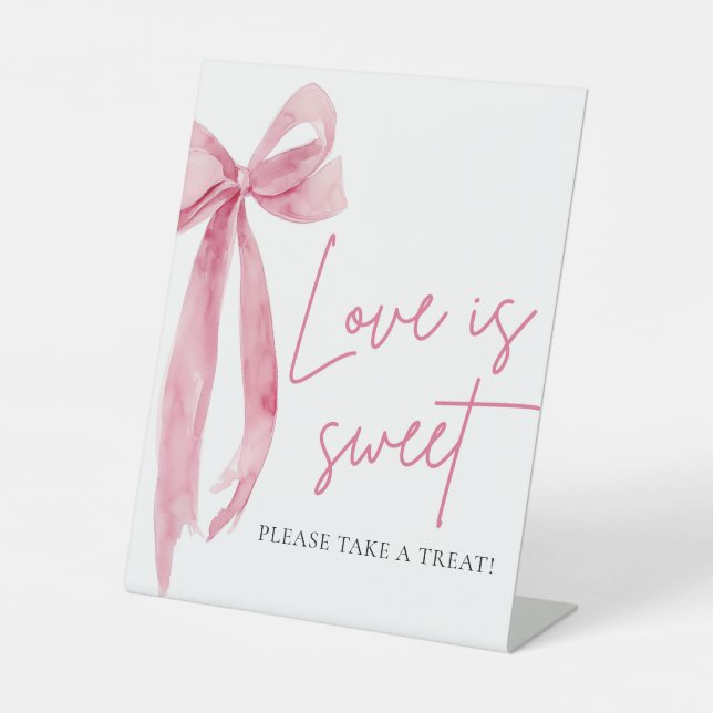 Blush Pink Bow Liebe ist Sweet Leckerei Gefallen Z Sockelschild (Vorderseite)