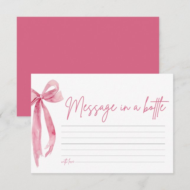 Blush Pink Bow Meldung in einer Flasche Spielkarte Einladung (Vorne/Hinten)