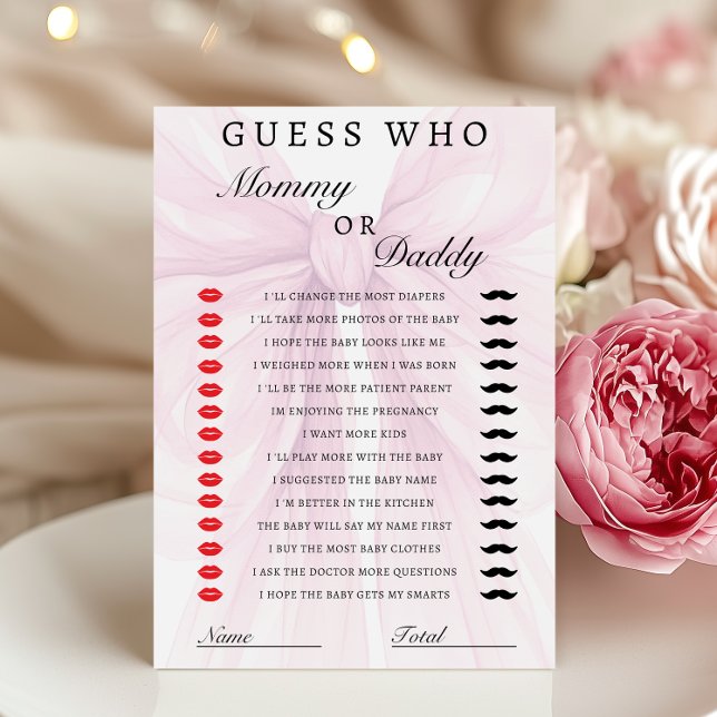 Blush Pink Bow Mommy Daddy Baby Shower Game (Von Creator hochgeladen)