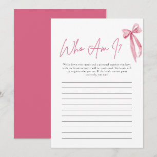 Blush Pink Bow Qui Suis-Je Carte De Jeu Fête des m