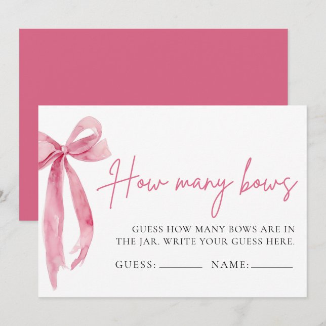 Blush Pink Bow schätzen, wie viele Bows Spiel Einladung (Vorne/Hinten)