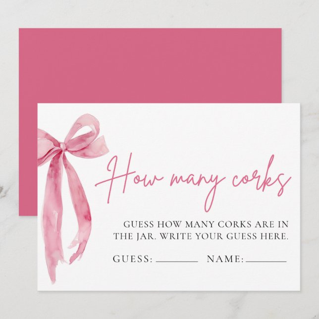 Blush Pink Bow schätzt, wie viele Corks Spiel Einladung (Vorne/Hinten)