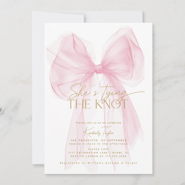 Blush Pink Bow Sie bindet das Brautparty des Knote Einladung (Vorderseite)