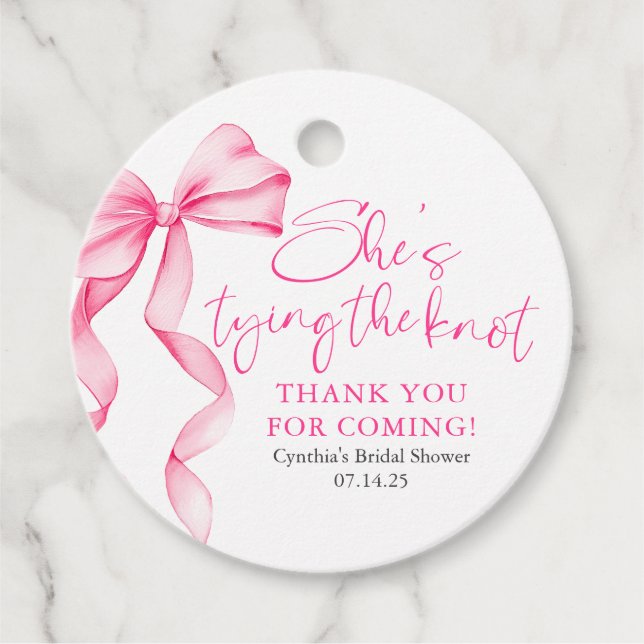 Blush Pink Bow Sie bindet das Brautparty des Knote Geschenkanhänger (Vorderseite)