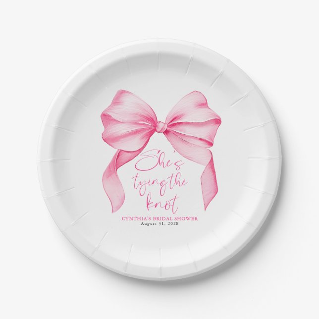 Blush Pink Bow Sie bindet das Brautparty des Knote Pappteller (Vorderseite)