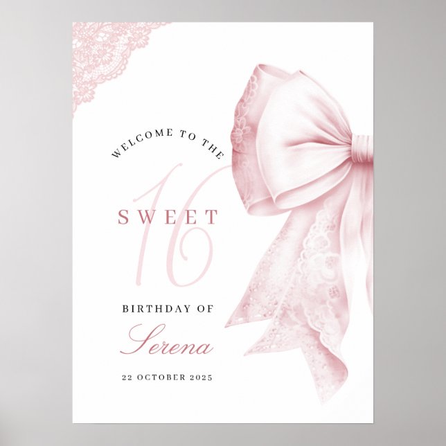 Blush Pink Bow Sweet 16 Birthday Poster (Vorne)
