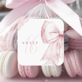 Blush Pink Bow Sweet 16 Birthday Quadratischer Aufkleber
