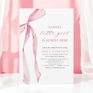 Blush Pink Bow Sweet Little Girl Baby Dusche Einladung