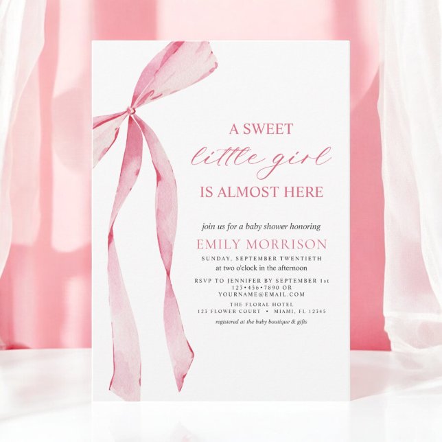 Blush Pink Bow Sweet Little Girl Baby Dusche Einladung (Von Creator hochgeladen)