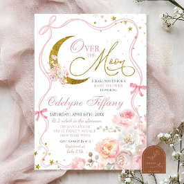 Blush Pink Bow über der Mond Girl Babydusche Einladung