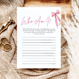 Blush Pink Bow Who I Brautparty Game Card Einladung