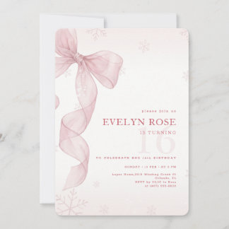 Blush Pink Bow Winter Snowflake 16th Birthday Einladung
