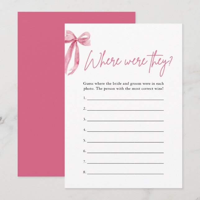 Blush Pink Bow, wo sie Brautparty Game waren Einladung (Vorne/Hinten)