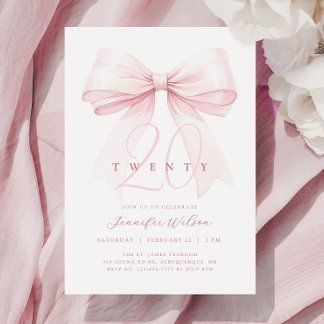 Blush Pink Bow Zwanzig Geburtstag Einladung