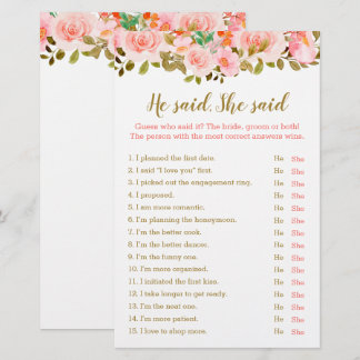 Blush Pink Brautparty Er sagte, sie sagte, Spiel