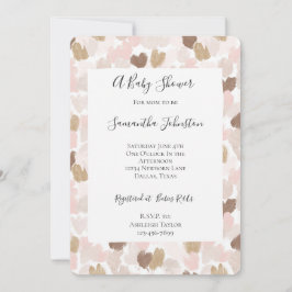 Blush Pink Brown Cream Hearts Baby Shower Einladung