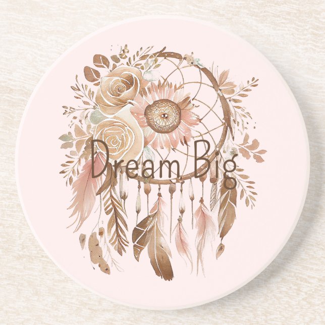 Blush Pink Brown Floral Dream Catcher Getränkeuntersetzer (Vorne)