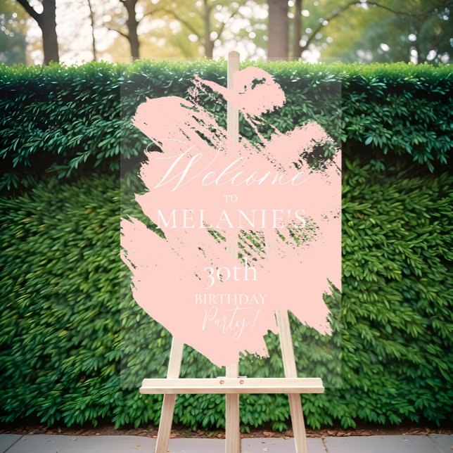 Blush Pink Brush Moderner Stroke Geburtstag Herzli Acrylschild (Blush Pink Brush Modern Stroke Birthday Welcome Acrylic Sign)